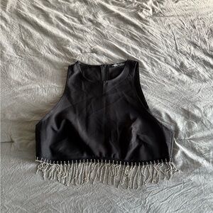 Black Sleeveless Top with Diamond Fringe Detail